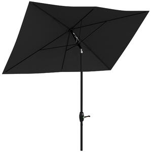 Outsunny 2 x 3(m) Garden Parasol Umbrella, Rectangular Market Umbrella Sun Shade w/ Crank & Push Button, 6 Ribs, Aluminium Pole, Black Aosom UK