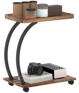 HOMCOM 2-Tier Mobile C-Shaped Side Table - Brown
