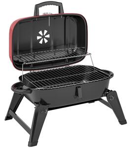 Outsunny Charcoal Barbecue Grill Folding BBQ Grill with 1232 cm² Cooking Area, Adjustable Vent, Thermometer, Handles for Camping Picnic, Red