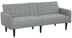 HOMCOM Upholstered Click Clack Sofa Bed, Linen-Feel 3 Seater Sofa Bed with Storage and Cupholders, Light Grey