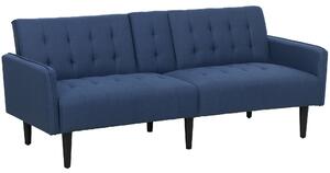 HOMCOM Upholstered Click Clack Sofa Bed, Linen-Feel 3 Seater Sofa Bed with Storage and Cupholders, Dark Blue
