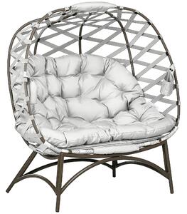 Outsunny 2 Seater Egg Chair Outdoor, Folding Weave Garden Furniture Chair with Cushion, Cup Pockets - Light Grey