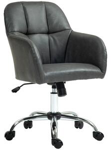 HOMCOM Computer Desk Chair, PU Leather Swivel Office Chair, Makeup Vanity Chair with Height Adjustable, Wheels, for Home Study Bedroom, Grey Aosom UK