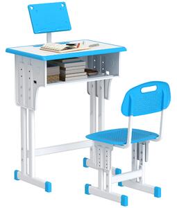 HOMCOM Kids Adjustable Desk and Chair Set, Book Stand, Pen Slot - Blue Aosom UK