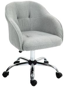 HOMCOM Swivel Armchair withTall Back, Teddy Fleece Office Chair, Makeup Vanity Chair with Height Adjustable, Wheels, for Home Study, Grey Aosom UK