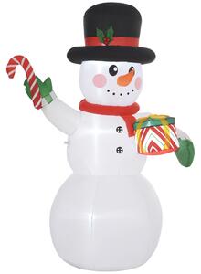 Outsunny 6FT Inflatable Snowman with Candy Cane and Gift Box, Christmas Blow Up Snowman with Built-in LED Light for Indoor, Outdoor, Party Aosom UK