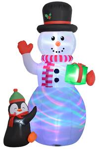 Outsunny 8FT Inflatable Snowman Holding Gift Box with Penguin, Christmas Blow Up Snowman with Rotating Colorful LED Light for Party Aosom UK