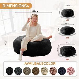 4-Foot Medium Bean Bag Sofa Chair with Eco‑Friendly Bead Filling, Washable Cover, Reading Lounger for Adults, 100L x 100W x 50H cm, Black Aosom UK