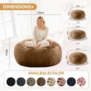 Large Bean Bag Sofa Chair with Eco-Friendly Bead Filling, Space-Saving Couch, Reading Lounger for Adults, 150L x 150W x 60H cm, Coffee Aosom UK