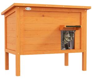 PawHut Feral Cat House, Wooden Insulated with Removable Floor, Water-Resistant Openable Roof - Orange Aosom UK