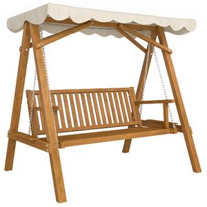 Outsunny Waterproof 3 Seater Wooden Garden Swing Seat Swing Chair Outdoor Hammock Bench Furniture, Cream White Aosom UK