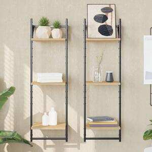3-Tier Wall Shelves with Bars 2 pcs Sonoma Oak 30x25x100 cm