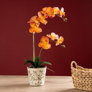 Artificial Real Touch Orange Phalaenopsis Orchid in Ceramic Plant Pot