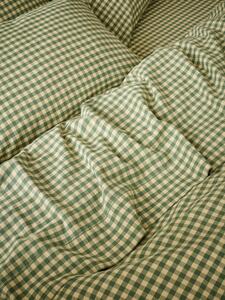 Elm Green & Butter Yellow Colour Drenched Gingham Linen Blend Flat Sheet | Single | Piglet in Bed