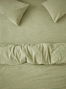 Elm Green & Butter Yellow Colour Drenched Gingham Linen Blend Fitted Sheet | Single | Piglet in Bed