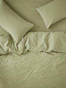 Elm Green & Butter Yellow Colour Drenched Gingham Linen Blend Duvet Cover | Single | Piglet in Bed
