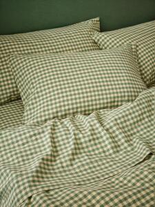 Elm Green & Butter Yellow Colour Drenched Gingham Linen Blend Pillowcases (Pair) | Standard | Piglet in Bed