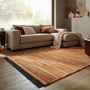 Ribbed Geometric Striped Shaggy Rug Gold