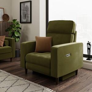 Zoe Velvet Power Recliner Armchair, Olive