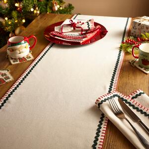 Embroidered Edge Table Runner Cream