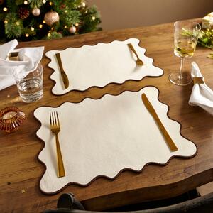 Set of 2 Embroidered Edge Scalloped Placemats Bitter Chocolate (Brown)