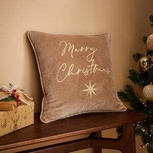 Merry Christmas Embroidered Velvet Cushion