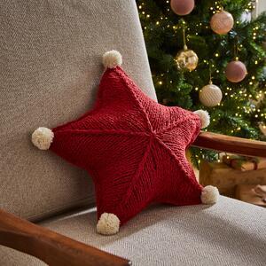 Red Knitted Star Cushion Vermilion (Red)