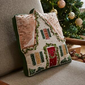 Embellished Christmas House Cushion