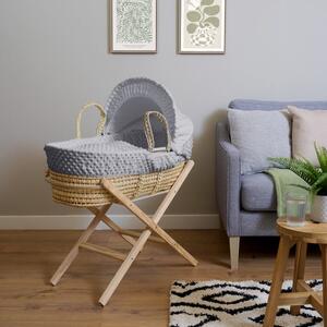 Clair de Lune Dimple Palm Moses Basket with Natural Folding Stand