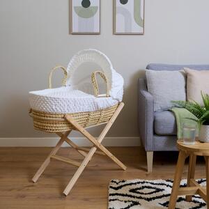 Clair de Lune Dimple Palm Moses Basket with Natural Folding Stand