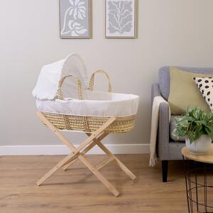 Clair de Lune Waffle Palm Moses Basket with Natural Folding Stand