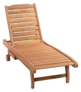 Outsunny Outdoor Wooden Lounger Chair, Sun Bed with Built-In Table, Adjustable Backrest and Wheels, Red Brown