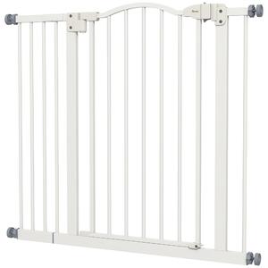 PawHut Metal 74-100cm Adjustable Pet Gate Safety Barrier w/ Auto-Close Door White