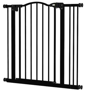 PawHut Metal 74-87cm Adjustable Pet Gate Safety Barrier w/ Auto-Close Door Black