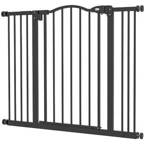 PawHut Metal 74-100cm Adjustable Pet Gate Safety Barrier w/ Auto-Close Door Black
