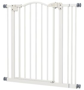 PawHut Metal 74-87cm Adjustable Pet Gate Safety Barrier w/ Auto-Close Door White