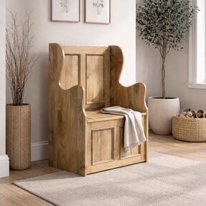 Solid Mango Wood Small Storage Bench with Clear Natural Finish and Storage Box, Storage Stool for Living Room, 35L x 60W x 90H cm, Brown Aosom UK