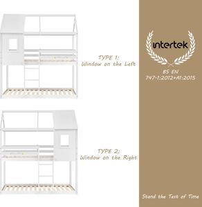 Children's Bunk Bed with Convertible Step Ladder and Window, Solid Pine Twin Sleeper, Twin over Full Bunk Bed, for Kids, White Aosom UK