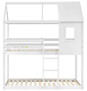 Children's Bunk Bed with Convertible Step Ladder and Window, Solid Pine Twin Sleeper, Twin over Full Bunk Bed, for Kids, White Aosom UK