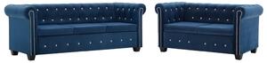275616 Chesterfield Sofa Set 2 Pieces Velvet Upholstery Blue (247140+247141)