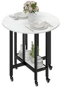 HOMCOM Folding Dining Table, Drop Leaf Table with Open Shelf, Rolling Kitchen Table for Dining Room, Small Spaces, White Marble