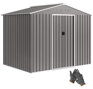 Outsunny 8 x 6ft Galvanised Steel Shed, with Double Door - Light Grey Aosom UK