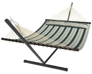 Outsunny Outdoor Hammock with Stand Detachable Pillow Striped Swing Steel Frame, for Garden, Patio, Green