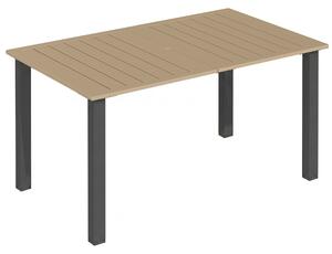 Outsunny Garden Dining Table for 6 with Parasol Hole, Rectangle Outdoor Garden Table with Slatted Metal Top, Steel Frame, Brown