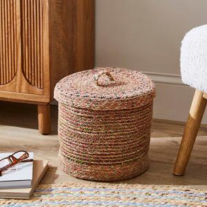 Medium Multicoloured Seagrass Basket with Lid