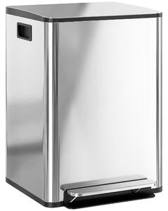 HOMCOM 40L Dual Compartment Stainless Steel Bin, with Deodoriser Holders - Silver Tone
