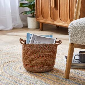 Large Round Multicoloured Seagrass Basket with Handle