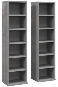 HOMCOM Set of 2 CD Media Display Shelf Unit Tower Rack with Adjustable Shelves, High Gloss Grey