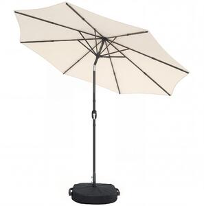 Outsunny 2.7 m Garden Parasol Umbrella with Cross Base and Sandbag, Retractable Ribs, Outdoor Table Market Umbrella, Cream White