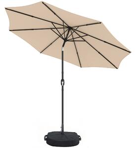 Outsunny 2.7 m Garden Parasol Umbrella with Cross Base and Sandbag, Retractable Ribs, Outdoor Table Market Umbrella, Khaki
